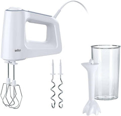 Braun MultiMix 3 HM 3105 WH Handmixer met 5 Snelheden en Turbo, Inclusief Gardes, Deeghaken, Staafmixervoet en 600 ml Maatbeker, 500W, Wit