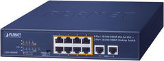 Planet GSD-1008HP 8-Poorts Gigabit PoE+ Switch met 2 Uplink Poorten - 120W