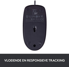 Logitech B100 USB Muis, 3 Knoppen, Optische Tracking, Links-en Rechtshandig, PC/Mac/Laptop - Zwart