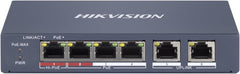 Hikvision DS-3E1106HP-EI 6-Poorts Fast Ethernet PoE Switch (4x PoE, 2x Uplink)
