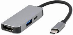 Gembird USB Type-C, 3 Poorten, 3-in-1 Multi-Port Adapter HDMI, VGA, USB Hub, LAN, SD-Reader, PD - Zilver