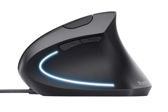 Trust Verto Verticale Muis, 1000-1600 DPI, Ergonomische Muis, Rechtshandig, Computermuis met LED-verlichting, 6 Knoppen, USB Mouse voor Windows, Mac, Computer, PC, Laptop - Zwart