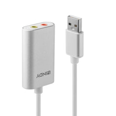 LINDY 42926 USB-A naar 3.5mm Jack Audio Adapter - 0,17 m - Zilver