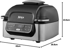 Ninja Foodi Grill & Airfryer, 5,7 Liter, 5 Kookfuncties, Airfryen, Grillen, Bakken, Braden en meer, Vaatwasmachinebestendige Onderdelen, Zwart/Zilver AG301EU