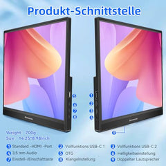 Showscren Draagbare monitor 15,6 inch IPS FHD 1920x1080P 100% sRGB HDMI/USB C draagbare monitor voor pc/laptop, monitor met luidspreker