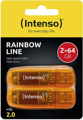 Intenso Rainbow Line USB 2.0 Stick 64 GB - Duoverpakking (Oranje)