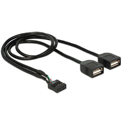 DeLOCK 83823 Interne USB 2.0 Pin Header naar 2x USB-A Kabel - Zwart