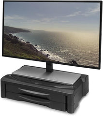 ACT Monitorstandaard met 2 laden A4, in hoogte verstelbare monitorstandaard voor het bureau, scherm max. 32" gewicht max. 10kg, anti-slip rubberen voetjes voor extra stabiliteit - AC8215, zwart