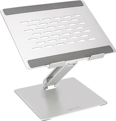 Amazon Basics Laptopstandaard, verstelbaar, ergonomisch, met warmteafvoer, traploos in hoogte en hoek verstelbaar, ideaal voor een laptop tot 43,9 cm (17,3 inch), 27,9 x 23 x 5,6 cm, zilver