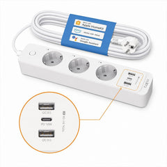TP-Link Tapo P300 stekkerdoos met 2 USB-poorten en 1 type C-poort, meervoudige stekkerdoos overspanningsbeveiliging, werkt Alexa, Google Home, HomeKit spraakbediening, afstandsbediening, 1,5 m, wit