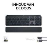 Logitech MX Keys S PLUS draadloos toetsenbord en met polssteun, laag profiel, vloeiend, precies en stil typen, programmeerbaar, Bluetooth, USB C, Windows PC, Linux, Chrome, Mac, QWERTY US Intl, Grijs