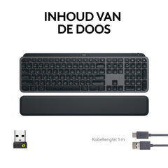 Logitech MX Keys S PLUS draadloos toetsenbord en met polssteun, laag profiel, vloeiend, precies en stil typen, programmeerbaar, Bluetooth, USB C, Windows PC, Linux, Chrome, Mac, QWERTY US Intl, Grijs