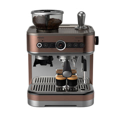 PHILIPS Barista Brew Semi Automatische Espressomachine - Enkele & Dubbele Espresso + Americano-knop, 280g Dual Bean Container, Gekalibreerd Tamponeren, Metalen Cappuccino (PSA3228/41)
