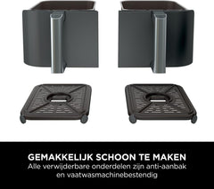 Ninja Foodi MAX Dual Zone Digitale Airfryer, 2 Laden, 9,5L, 6-in-1, Olievrij, Airfryen, Max Crisp, Braden, Bakken, Drogen, 8 Porties, Vaatwasmachinebestendige Manden Met Anti-aanbaklaag, Zwart AF400EU