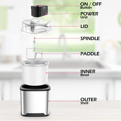 Vpcok Direct IJsmachine 2 l ijsmachine 12 W ijsmachine met opening op het grote zichtbare deksel 220 V, ijsmachine met schep van roestvrij staal speciaal ijs en recept