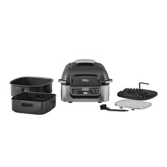Ninja Foodi Grill & Airfryer, 5,7 Liter, 5 Kookfuncties, Airfryen, Grillen, Bakken, Braden en meer, Vaatwasmachinebestendige Onderdelen, Zwart/Zilver AG301EU