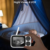 HelloBaby Babymonitor, video en audiocamera voor kinderen, met monitor, 3,2 inch IPS-scherm, zonder wifi, nachtzicht, pan-tilt-zoom, alarm slaapliedje, bereik van 3,2 meter