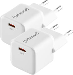 Intenso Dubbelpak Power Adapter W30C GaN, 2X USB-C voeding met 30 Watt en GaN-technologie, wit