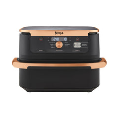 Ninja Foodi FlexDrawer Airfryer, Dubbele Zone met Verwijderbare Verdeler, Grote 10,4L Lade, 7-1, Dual Zone, Olievrij, Vaatwasmachinebestendige Onderdelen met Anti-aanbaklaag, Zwart en Koper, AF500EUCP