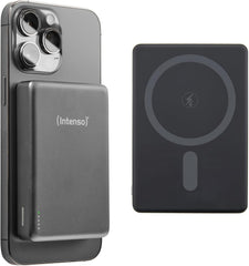 Intenso MW10000 Magnetische powerbank, 10.000 mAh, compatibel met MagSafe, draadloos opladen 15 W, USB-C PD 20 W, voor iPhone en Android, getest in Duitsland, grijs