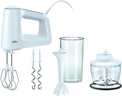Braun MultiMix 3 HM3135WH Handmixer met 5 Snelheden en turbo, Inclusief Gardes, deeghaken, staafmixervoet, hakmolen en maatbeker, 500W, Wit