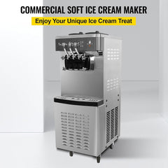 20-28 L/h 2400W Commercial Ice Cream Maker 3 Flavours Hard Ice Cream Maker for Yogurt, Coffee, Snack Bar, Restaurant, Supermarket