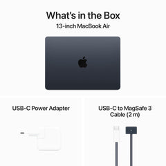 Apple 13” MacBook Air met M3-chip: 13,6” Liquid Retina-display, 16 GB centraal geheugen, 256 GB SSD-opslag, toetsenbord met achtergrondverlichting, 1080p FaceTime HD-camera, Touch ID; Middernacht