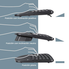 Perixx Periduo-606 Compact ergonomisch toetsenbord en draadloze verticale muis, verstelbare polssteun en low-profile toetsen, instelbare dpi, QWERTY Spaans