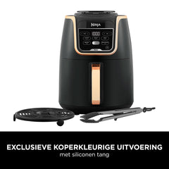 Ninja Airfryer MAX, 5,2L, 5-in-1, Anti-aanbaklaag, Olievrij, Airfryen, Braden, Bakken, Opwarmen, Drogen, Gezinsformaat, Digitaal, Vaatwasmachinebestendige Mand, Koper/Zwart Amazon Exclusief AF150EUCP