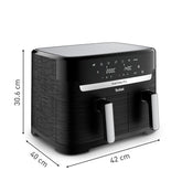 Tefal EY9018 Easy Fry Dual 8.3L XXL heteluchtfriteuse met dubbele lades, complete gezinsmaaltijd, energiebesparing, 7 automatische kookprogramma's, eindeloze recepten, speciale app