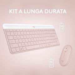 Logitech MK470 Dun, Draadloos Toetsenbord- en Muis Combo - Moderne, Compacte Lay-out, Ultra Stil, 2.4 GHz USB-ontvanger, Plug-and-Play-connectiviteit - Italiaans QWERTY indeling - Roza