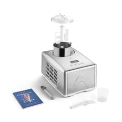 Springglanse ijsmachine Emma 1,5 l met zelfkoelende compressor 150 W, ijsmachine van roestvrij staal met uitneembare ijshouder, incl. receptenboekje