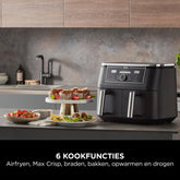 Ninja Foodi MAX Dual Zone Digitale Airfryer, 2 Laden, 9,5L, 6-in-1, Olievrij, Airfryen, Max Crisp, Braden, Bakken, Drogen, 8 Porties, Vaatwasmachinebestendige Manden Met Anti-aanbaklaag, Zwart AF400EU