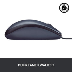 Logitech B100 USB Muis, 3 Knoppen, Optische Tracking, Links-en Rechtshandig, PC/Mac/Laptop - Zwart