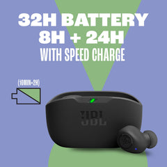 JBL Vibe Buds - True Wireless Earbuds, Smart Ambient, VoiceAware, Tot 32 totale uren batterijduur met snelladen, water- en stofbestendig, JBL Deep Bass Sound (wit)