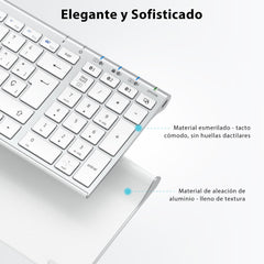 iClever BK10 Bluetooth-toetsenbord, draadloos, QWERTY-toetsenbord, Spaans toetsenbord, multi-apparaat, oplaadbaar, ergonomisch design, volledige grootte, stabiele verbinding voor