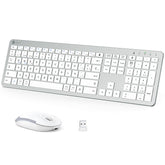 iClever GK08 Teclado y Ratón Inalámbricos - Tipo-C Teclado Recargable Ergonómico Silencioso de Tamaño Completo, 2.4G Conexión Estable Teclado y Ratón Mac Delgado voor Ordenador Windows Mac OS, Blanco