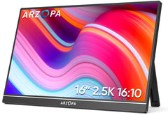 ARZOPA 16.0" 2.5K draagbare monitor, 2560x1600 HDR-scherm, 500nits 8bit QHD, USB-C HDMI draagbare monitor voor laptop, 16:10 IPS, unipolaire ondersteuning voor Mac PC PS4/5 Xbox Switch