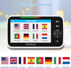 HelloBaby Monitor met camera en audio, 5 '' groot scherm met 3500 mAh batterij, externe Pan-Tilt-Zoom-camera, tweerichtingsgesprek, ECO-modus, auto-nachtzicht, bereik tot 900 voet en geen wifi