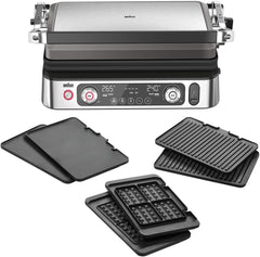 Braun MultiGrill9 CG9167, elektrisch rooster met elektronische bediening, 2 onafhankelijke thermostaten, 3 kookposities, thermische sonde, boost-functie, grillplaten + gladde wafels, 2200 W