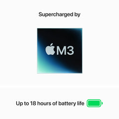 Apple 13” MacBook Air met M3-chip: 13,6” Liquid Retina-display, 16 GB centraal geheugen, 256 GB SSD-opslag, toetsenbord met achtergrondverlichting, 1080p FaceTime HD-camera, Touch ID; Middernacht