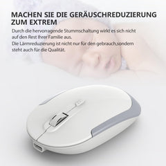 iClever Draadloos toetsenbord, muisset, oplaadbaar draadloos toetsenbord en muis, QWERTZ-lay-out (Duits), ultra dun voor computer/desktop/pc/laptop/Windows 10/8/7, wit en zilver