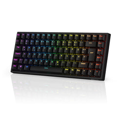 RK ROYAL KLUDGE RK84-DE 75% gaming-toetsenbord, 85 toetsen, compact bluetooth, mechanisch 2,4 GHz, bruine schakelaar, RGB achtergrondverlichting, voor Mac en Windows, zwart