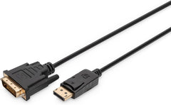 DIGITUS DisplayPort-adapterkabel - DP - DVI (24+1) - Full-HD 1080p/60Hz - Displayport 1.1a - 2m - met vergrendeling - geschikt voor monitoren, grafische kaarten - zwart