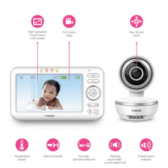 Vtech Indoor - Babyfoon Video Vision XXL BM4550 – Video Babyfoon – 720p – zeer groot display – versie FR, 1 stuk (1 stuk)
