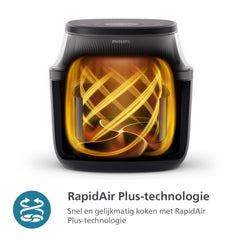 Philips Airfryer 3000-Serie 6.2L - 16-in-1 Airfryer, RapidAir Plus-technologie, Kookvenster, Tot 90% Minder vet*, HomeID App, Snel en eenvoudig schoonmaken, Zwarte behuizing/Zwarte greep (NA330/00)