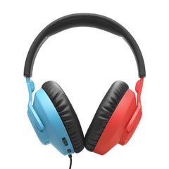JBL Quantum 100N, Bedrade Over-Ear Gaming Headset met Afneembare Microfoon, JBL QuantumSOUND en Geheugenschuim, Compatibel met Meerdere Platforms en Windows Sonic Ruimtelijk Geluid, in Blauw/Rood