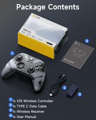EasySMX X15 Draadloze pc-controller met gangtriggers, halljoysticks, verbeterde Bluetooth-gamecontroller, geen drift, geen deadzone-effect, compatibel met Windows-pc, Android, Steam en Switch