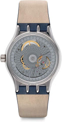 Swatch Unisex analoog kwarts horloge met echt lederen armband SY23S403