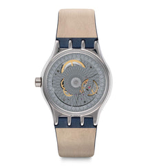 Swatch Unisex analoog kwarts horloge met echt lederen armband SY23S403